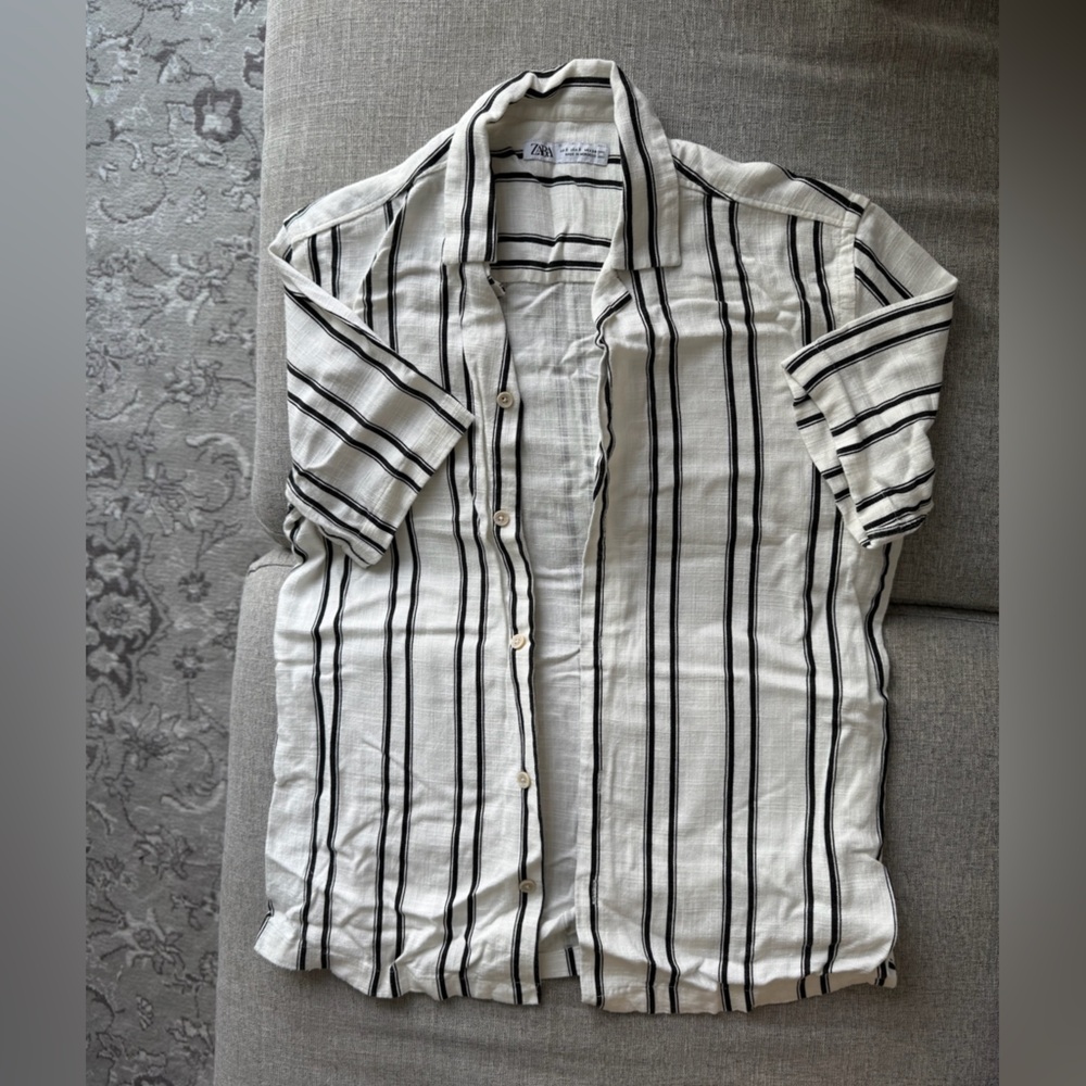 Zara Black and White Striped Casual Button Down Shirt